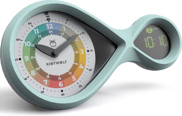 Kidywolf kidyalarm educatieve wekker groen – led scherm, 3 wijzerplaten, wekker snooze, nachtlamp, 6+
