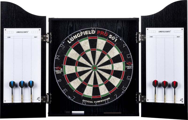 Load image into Gallery viewer, Engelhart houten cabinet met sisal dartbord incl. dartset
