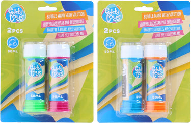 Eddy toys bellenblaas set 2 stuks - bellenblaas met vloeistof voor kinderen - bubble wand with solution - bellenblaas staaf 50ml - meerdere kleuren 1 willekeurige set