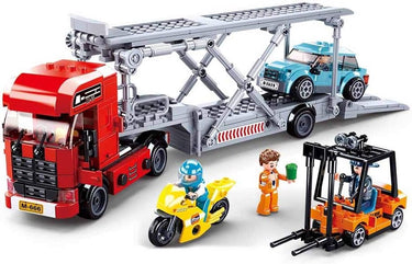 Sluban town autotransporter vrachtwagen bouwspeelgoed kinderen vanaf 6 jaar - constructiespeelgoed modelbouw - bouwdoos met 581 bouwstenen - m38-b0880
