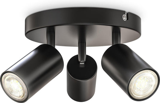 B.k.licht - opbouwspot - plafondspot met 3 lichtpunten - zwarte opbouwspots - draaibar plafondlamp - kantelbaar - gu10 fitting