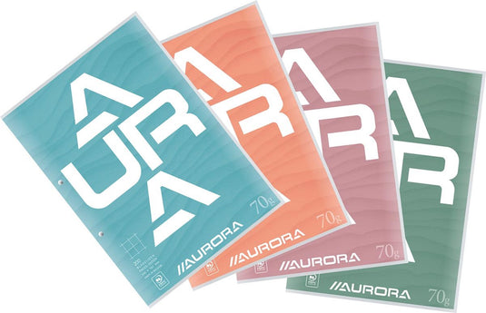 Aurora cursusblok - schrijfblok - a4 - 2-rings - ruit 10x10mm - 100 vel - 70gr - 10 stuks