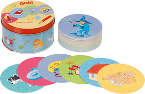 Goki gezelschapsspel: gebarenspel h5,1xdiam.9cm, in een blikken doosje, karton, 4+