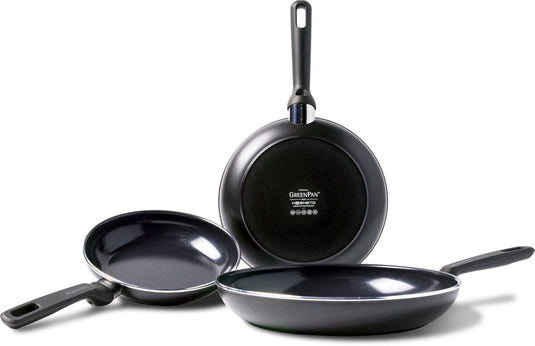 Greenpan memphis koekenpannenset 3-delig - 20 24 28cm - pfas-vrije antikleeflaag - pannenset inductie - keramische pan - ovenbestendig tot 160°c - koudgrepen - zwart