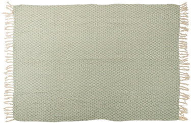 Arti casa katoenen plaid - 130 x 170 cm - decoratieve deken met franjes - groen naturel