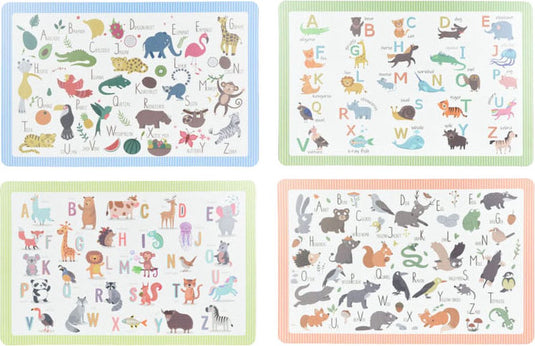 Merkloos sans marque placemat dieren educatief kunststof set van 12 kleurrijk alfabet.