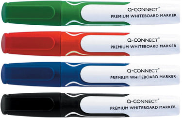 Q-connect premium whiteboard marker | ronde punt | set van 4 stuks in geassorteerde kleuren