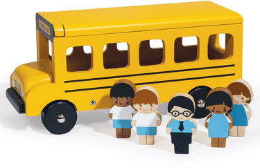 Mentari voertuigen - schoolbus - 21,70x8,40x9,70cm - met 5 speelfiguren - 18 maanden