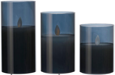 Arti casa led kandelaren set van 3 in smoked glas - vlameffect - batterijen - 10 12,5 15,5 cm