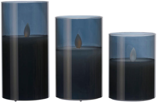 Arti casa led kandelaren set van 3 in smoked glas - vlameffect - batterijen - 10 12,5 15,5 cm