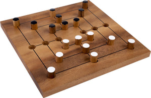 Engelhart nine men morris – houten bordspel – acaciahout – 18 pionnen – groot formaat – strategisch spel -