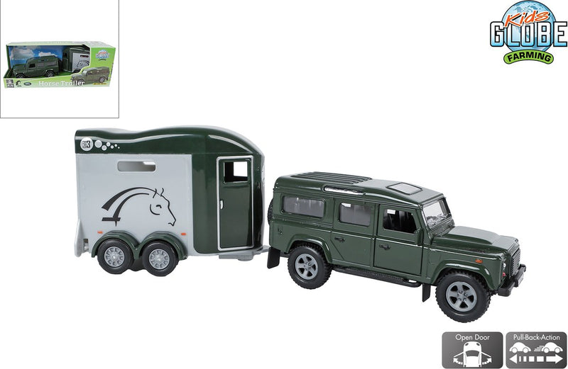 Load image into Gallery viewer, Kids globe land rover with cheval liberte horse trailer - 28cm
