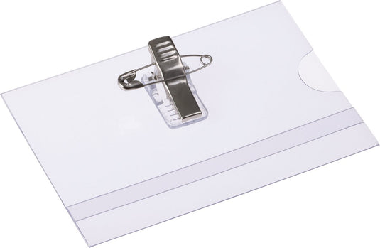 Europel badgehouder clip + speld - afmeting 90 x 60 mm - pashouder – naambadge – transparant - 24 stuks