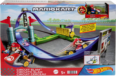 Hot wheels mario kart slam stroomkring - racebaan met super mario bros-figuur