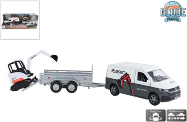 Kids globe die cast pull back vw transporter met minigraver
