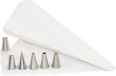Westmark decoratiespuit, garneerset met spuitzak, met tussenstuk en 6 spuitmonden, 7 stuks, lengte: ca. 27 cm, gecoat katoen roestvrij staal, steel, wit zilver, 31002260