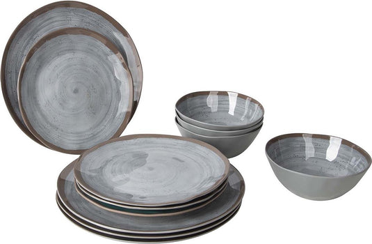 Bo-camp - servies - halo - 12 stuks - grijs