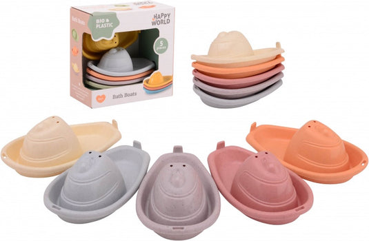 Johntoy bioplastic badbootjes happy world 5 stuks stapelbaar speelgoed.