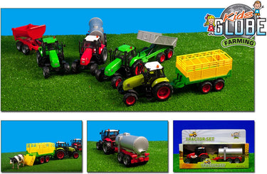 Kids globe tractor met aanhanger licht geluid 1:32