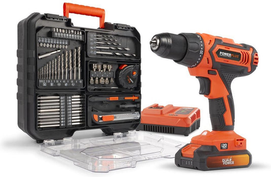 Powerplus accuboormachine powdp15300 - schroefboormachine 20 v, met 20 v li-ion batterij en lader, gereedschapskoffer, voor hout, steen en metaal