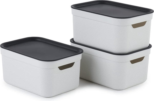 Rotho jive opbergboxen set van 3 opbergdozen 5 l met deksel, kunststof (pp gerecycled), wit antraciet, 3 x 5 l (26,5 x 18,5 x 13,2 cm