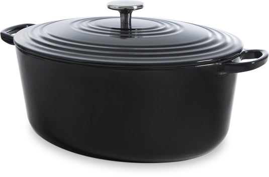 Bk bourgogne gietijzeren wildpan 32cm 7.5l - inductie braadpan – ovenbestendig tot 230 graden – deksel met druipringen – wit geëmailleerde binnenkant – zwart