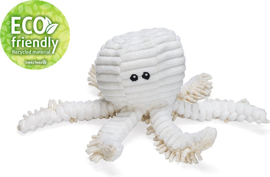 Beeztees eco honden knuffel octopus okki - honden speelgoed - zonder piep - 100% gerecycled - beige - 26x13x13 cm