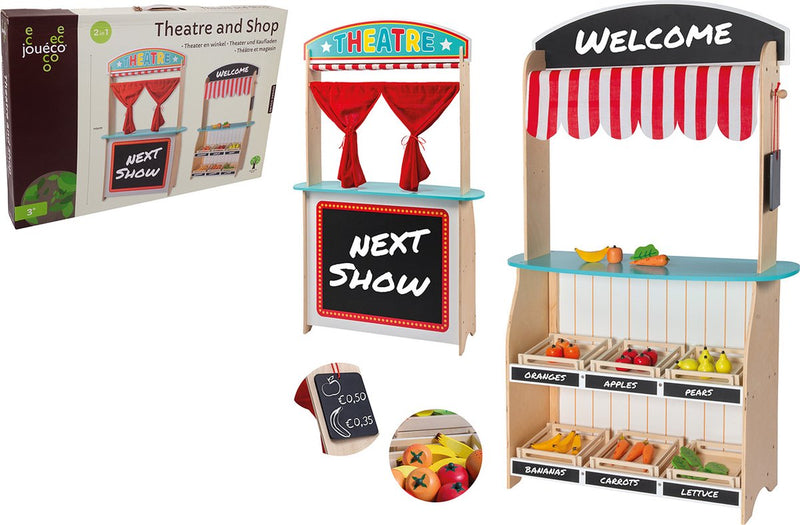 Load image into Gallery viewer, Jouéco houten theater en winkel 2 in 1 - met accessoires - vanaf 3 jaar
