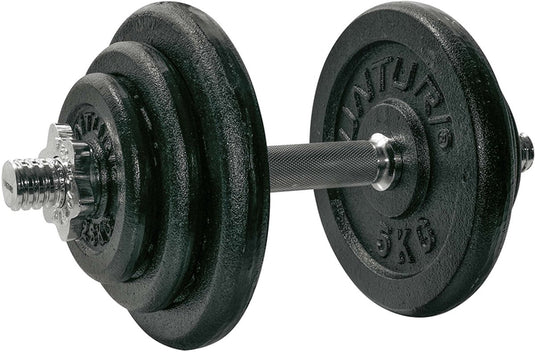 Tunturi dumbell gietijzer totaal 20kg - halterset met schroefsluiting - dumbbell set - 1 halterstang - 30mm - incl. gratis fitness app