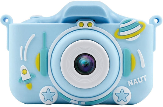 Vision products digitale kindercamera met silicone beschermhoes space voor 4-10 jaar met selfie spelletjes - foto video - blauw