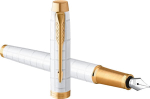 Parker im premium vulpen | pearl met gouden detail | fijne penpunt met blauwe inkt navulling | geschenkdoos