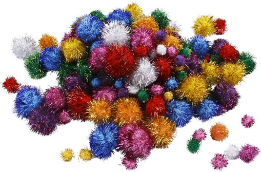 Creativ company pompoms multigekleurd glitter 15-40mm 75 stuks
