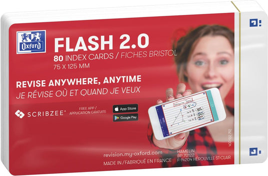 Oxford flash 2.0 - flashcards - blanco - a7 - wit - 80 stuks