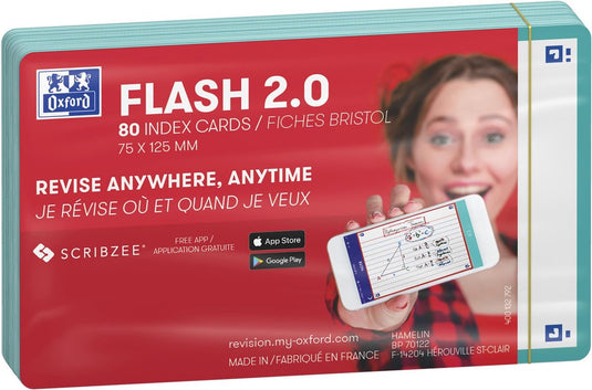 Oxford flash 2.0 - flashcards - blanco - a7 - mint groene rand - 80 stuks