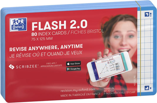 Oxford flash 2.0 - flashcards - geruit 5mm - a7 - turquoise rand - 80 stuks