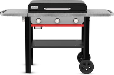 Weber slate plancha - 71 cm bakplaat - gasbarbecue - 3 branders - zwart - 2 robuuste wielen - 2 inklapbare zijtafels - 2 gereedschapshaken - deksel voor bescherming - bereikt tot 260 °c - porselein geëmailleerde bakplaat met anti-aanbaklaag