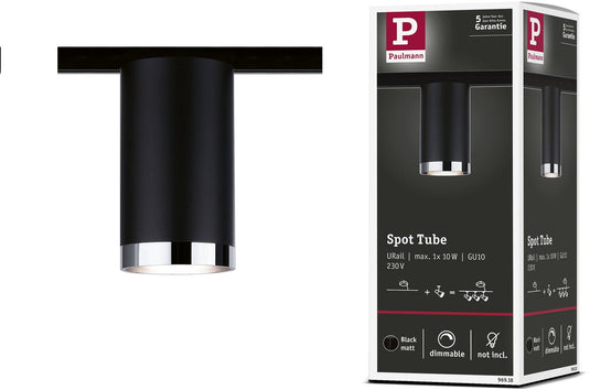 Paulmann urail railspot tube losse spot gu10 max. 10w dimbaar 230v zwart mat, chroom