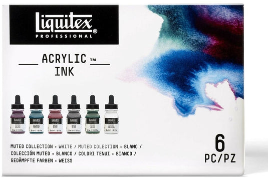 Liquitex 3699355 professional acrylic ink set – muted collection + titanium white 6×30 ml – hooggepigmenteerde, waterbestendige acrylinkt