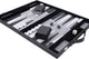 Longfield backgammon 11 inch - grijs, zwart wit gestikt bord - kunstlederen koffer met handvat - engelhart