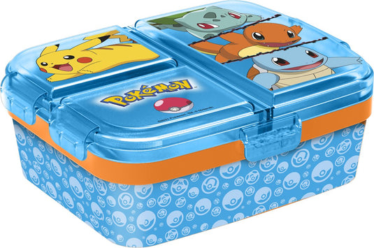 Stor pokémon kinderlunchbox – broodtrommel met 4 vakken voor kinderen vanaf 4 jaar - vaatwasserbestendig bpa-vrij - lichtblauw