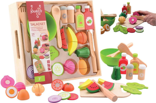 Jouéco salade set - speelgoedeten en drinken in houten tray