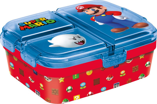Stor nintendo super mario kinderlunchbox – broodtrommel met 4 vakken voor kinderen vanaf 4 jaar - vaatwasserbestendig bpa-vrij - rood blauw