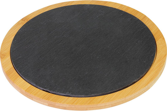Westmark serveerplank bamboe en natuurleisteen bord voor serveren, rond, oppervlak: ø 28 cm, bamboe leisteen, tapas + friends, lichtbruin antraciet, 69612270
