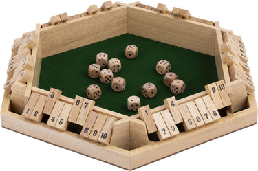 Longfield shut the box - 6 spelers - rubberhout - groen vilt - inclusief 12 houten dobbelstenen - kroegenspel - engelhart