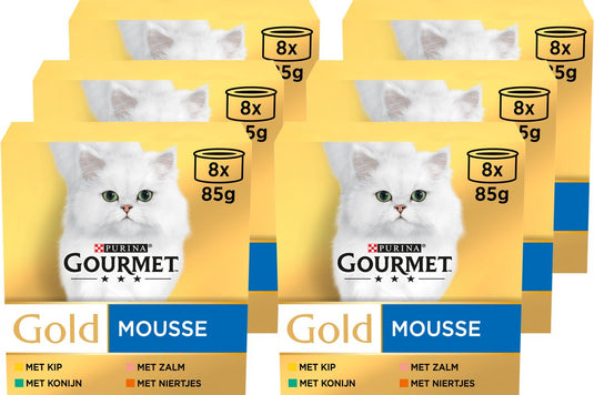 Gourmet gold mousse - kattenvoer natvoer - kip zalm niertjes konijn - 48 x 85 g