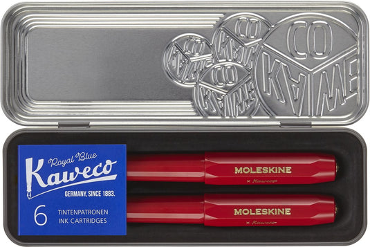 Moleskine x kaweco stifte-set, vulpen medium balpen 1,0mm, rood