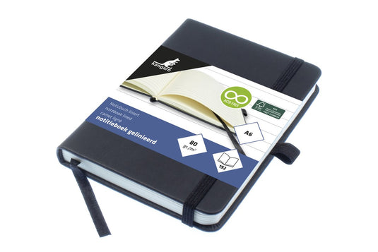 Kangaro notitieboek - a6 - zwart - met lijn - met elastiek, lint en penlus - k-552221