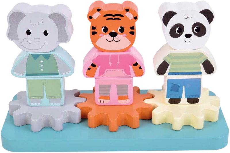 Load image into Gallery viewer, Small foot - houten stapelspel met tandwielen jungle friends fsc
