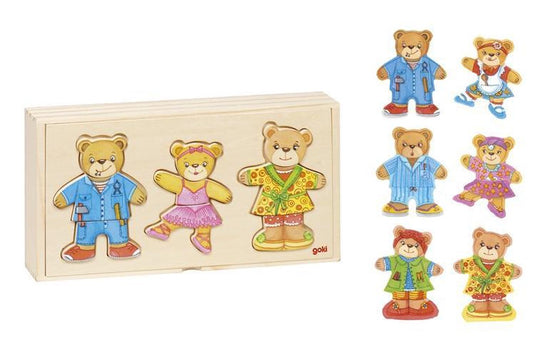 Goki houten aankleedpuzzel beren in houten box, 36st.