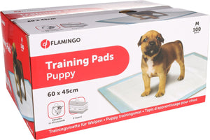 Flamingo puppy pads - trainingsmat pady wit – 100 stuks – zindelijkheidsmat voor puppy’s en honden – 5-laags – absorberend sneldrogend – maat m – 60x45 cm
